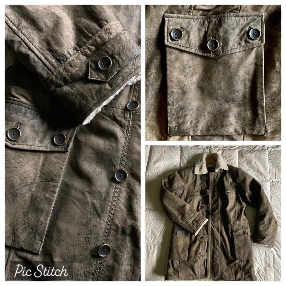 NWOT BIX13 Men's 46 Premium Quality Leather Coat Tom Hardy Bane Faux Shearling